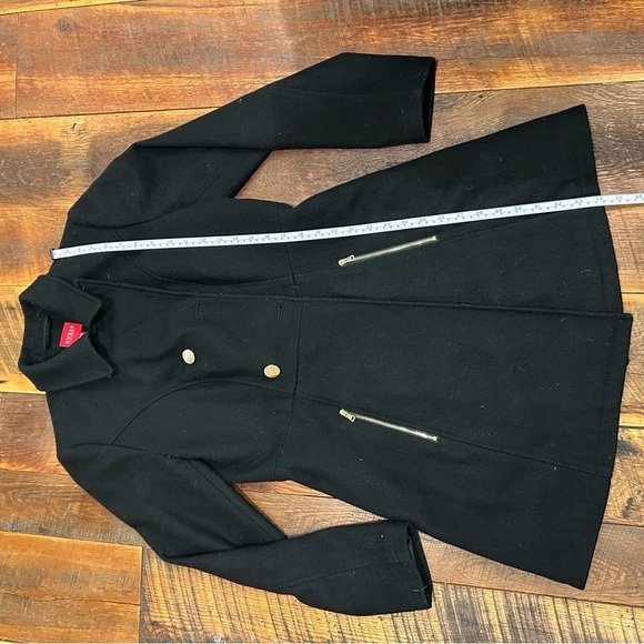 GUESS Black Wool Blend Double Breasted Cutaway Coat Women’s Medium - Picture 6 of 7
